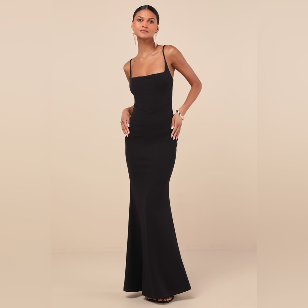NWT Lulus Imre Black Sleeveless Mermaid Maxi Dress